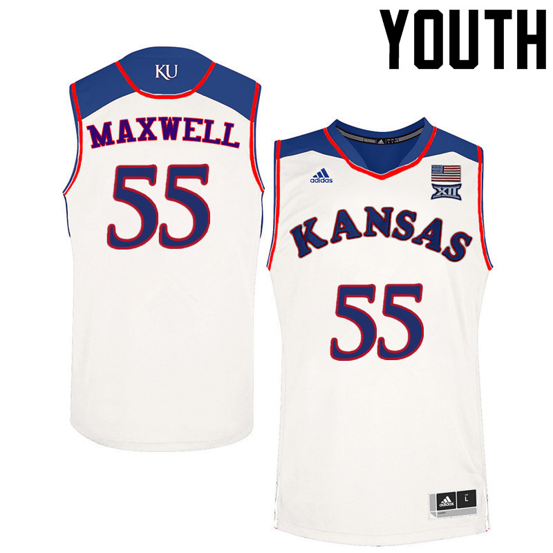 Youth Kansas Jayhawks #55 Evan Maxwell College Basketball Jerseys Sale-White